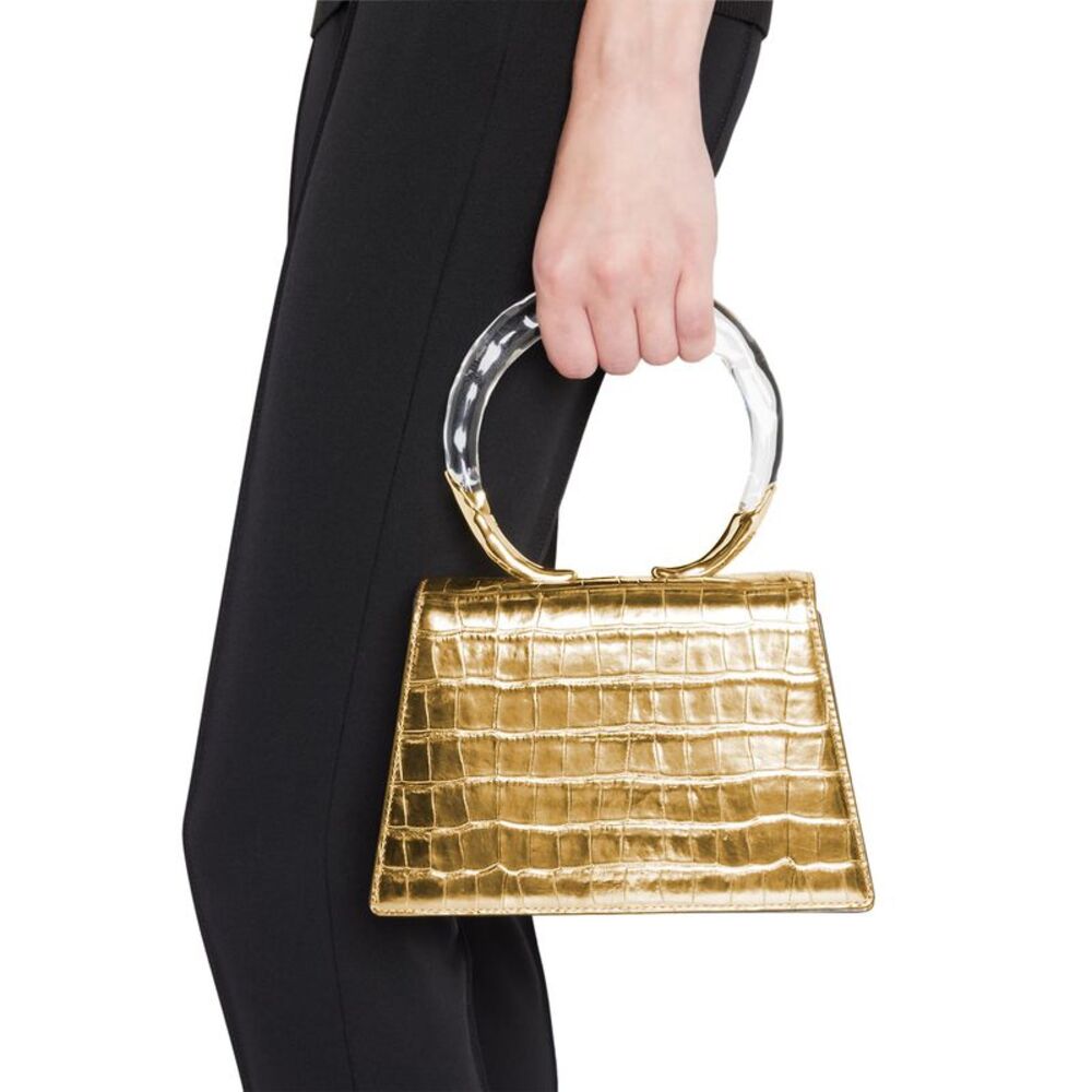 Alexis Bittar Womens Lucite Quad Croc-Embossed Bag Gold - NWT $745 Store Display - Picture 2 of 6
